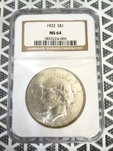 1922 S MS 64 UNITED STATES $1 DOLLAR .900 SILVER - PEACE DOLLAR