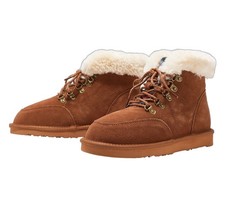 Lamo Linden Chestnut Lace-Up Suede Boots - Faux Fur Lined - 7 M
