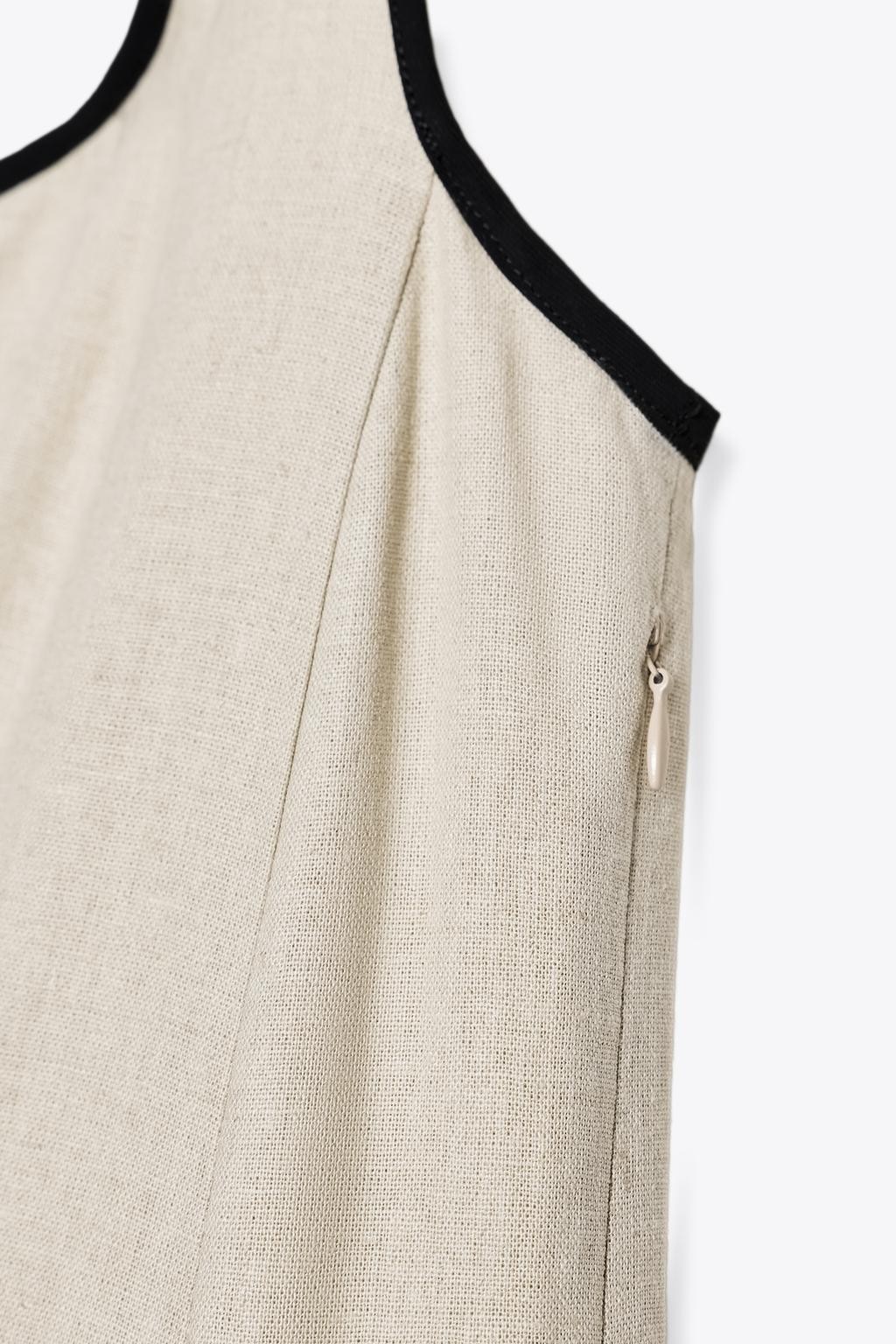 ❤️ZARA ZW COLLECTION RAMIE LIGHT BEIGE CONTRAST TRIM MIDI DRESS sz S 8214/939 thumbnail 8