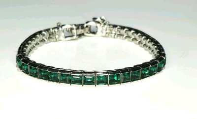 Vintage CINER Signed Green  Crystal 5.5mm Wide Line Bracelet Safety Chain Deco