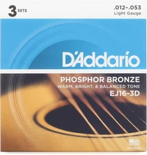 D'Addario EJ16 Phosphor Bronze Light Acoustic Strings 3-pack