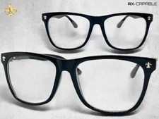 Mens Classic Vintage Retro Style Clear Lens EYE GLASSES Black Frame Silver Cross