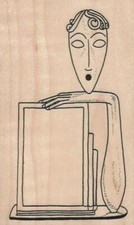 Deco Lady With Frame 2 1/2 x 4" Rubber Stamp, Person Stamp, Lady Stamp