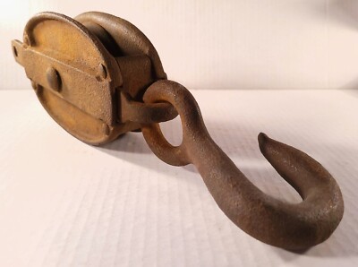 Antique 14'' Iron Block & Tackle Steampunk,  Farm, Barn, Nautical, Industrial