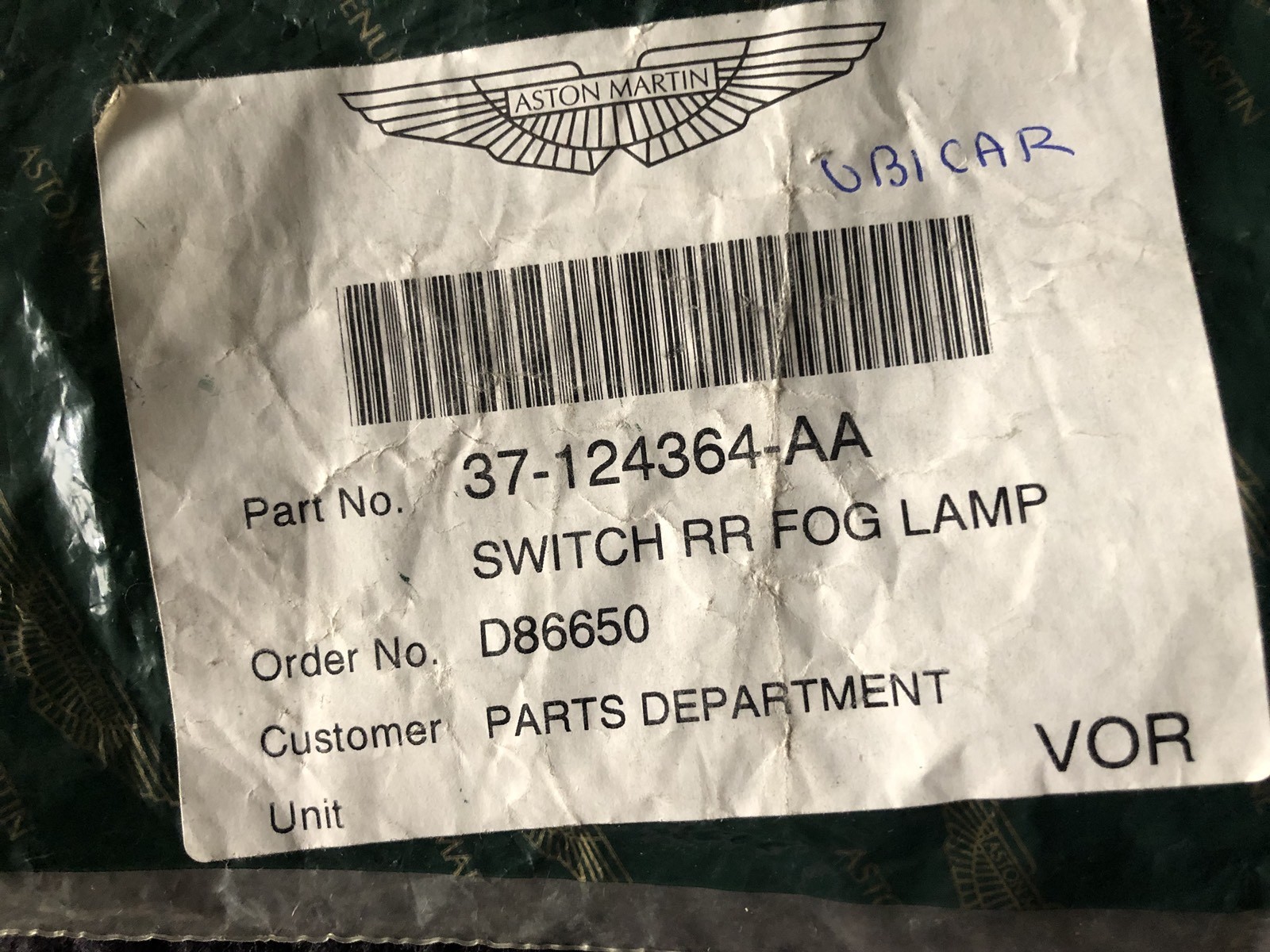 Aston Martin DB7 1995-2004 Front Fog Lamp Switch 37-124363AA NOS OEM