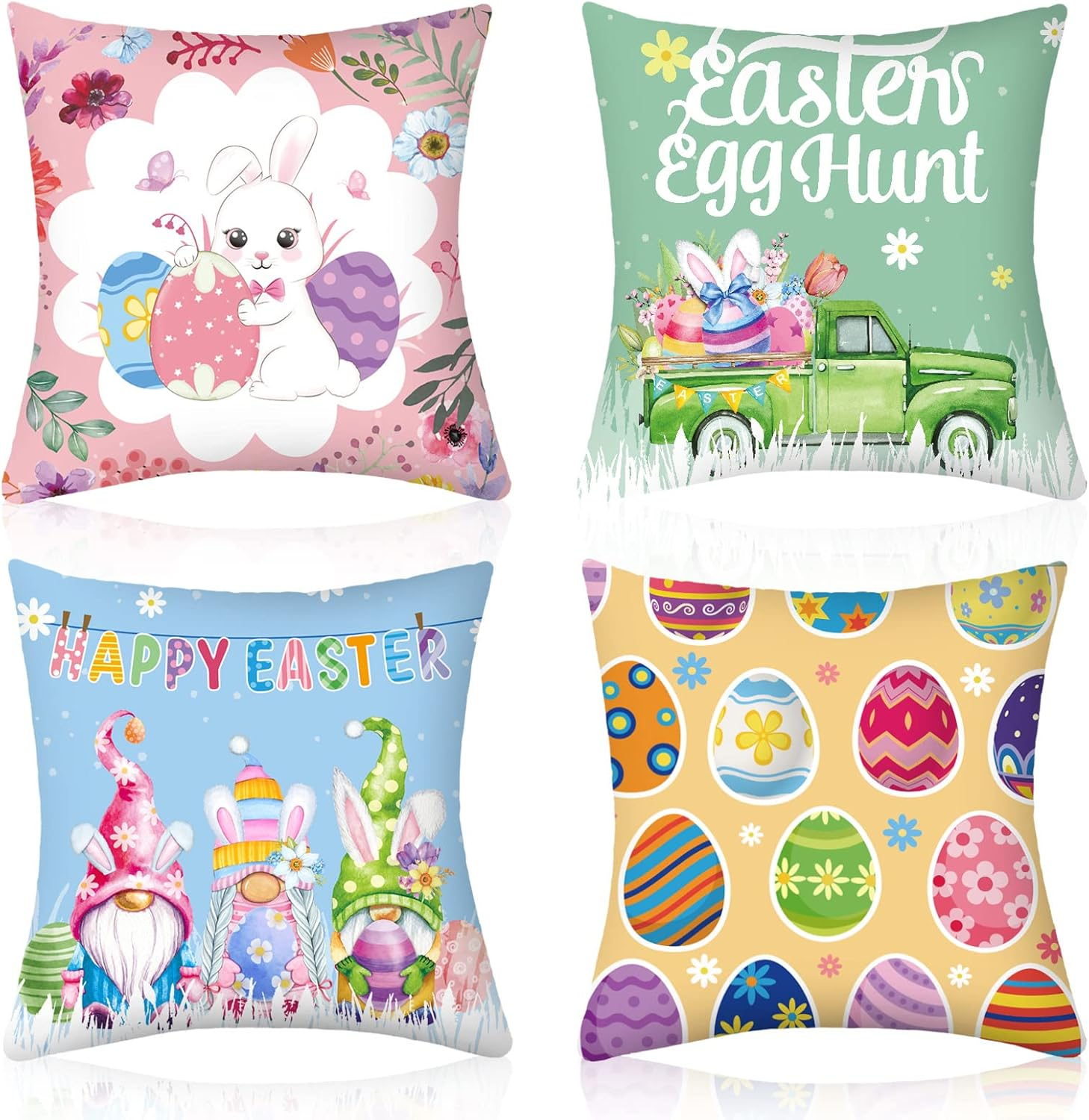 4 Colorful 18×18 Inch Easter Pillow Covers for Festive Home Decor