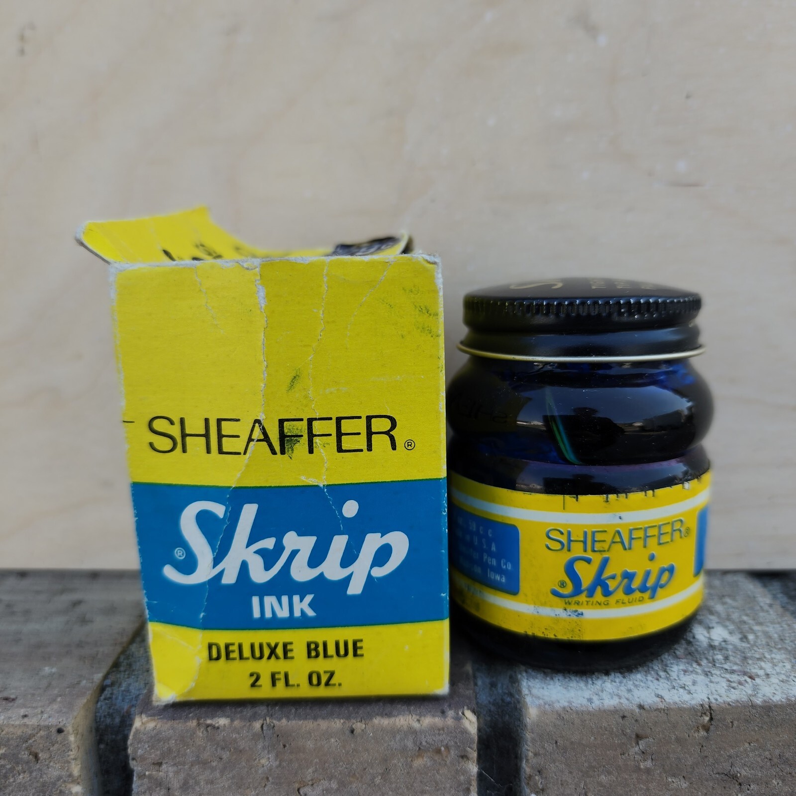 Sheaffer Skrip Ink Cobalt Blue Glass Ink Jar & Box - No ink