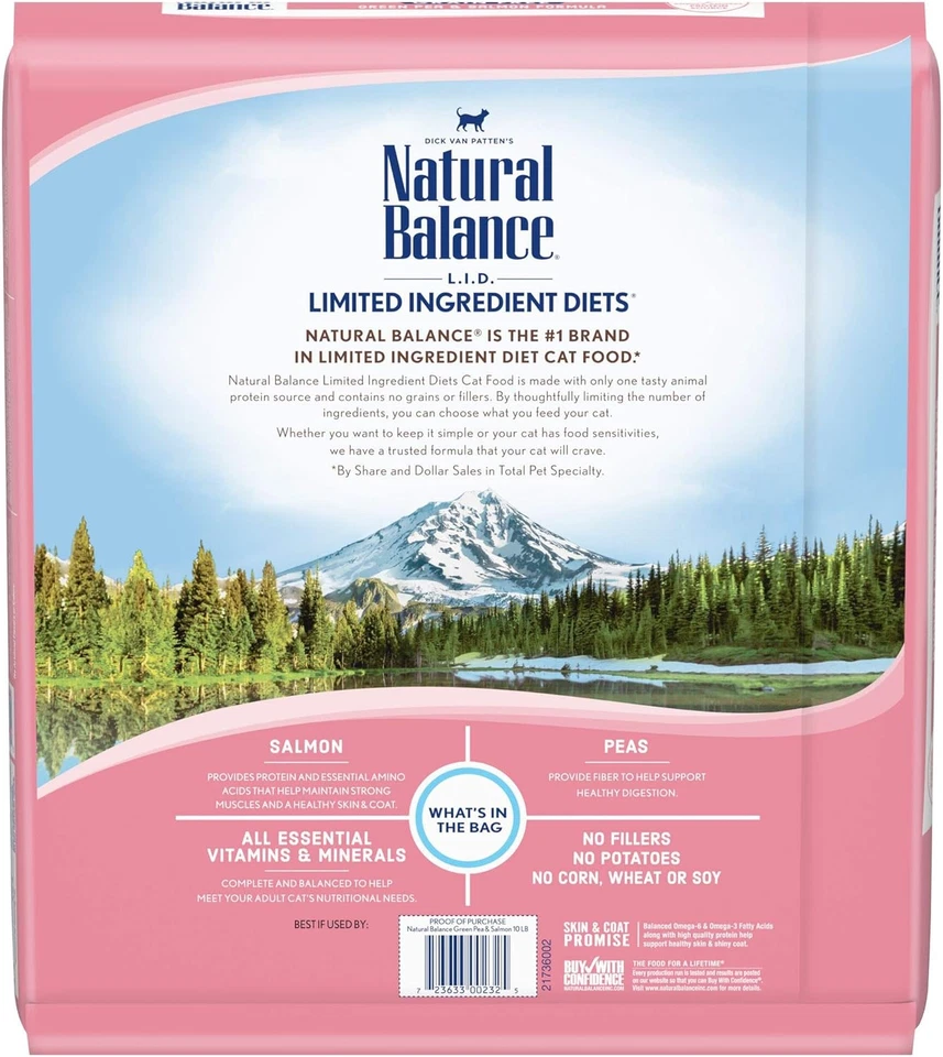 Natural Balance Ingrediente Limitado Adulto Sin Granos Comida Seca para Gatos, Salmón y Verde Foto 3 de 4
