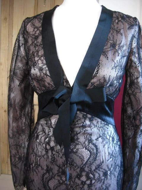 DOWNTON FLAPPER DRESS 8 tunic 20s Gatsby plunge antique lace sexy MALENE BIRGER  - Image 3 of 4