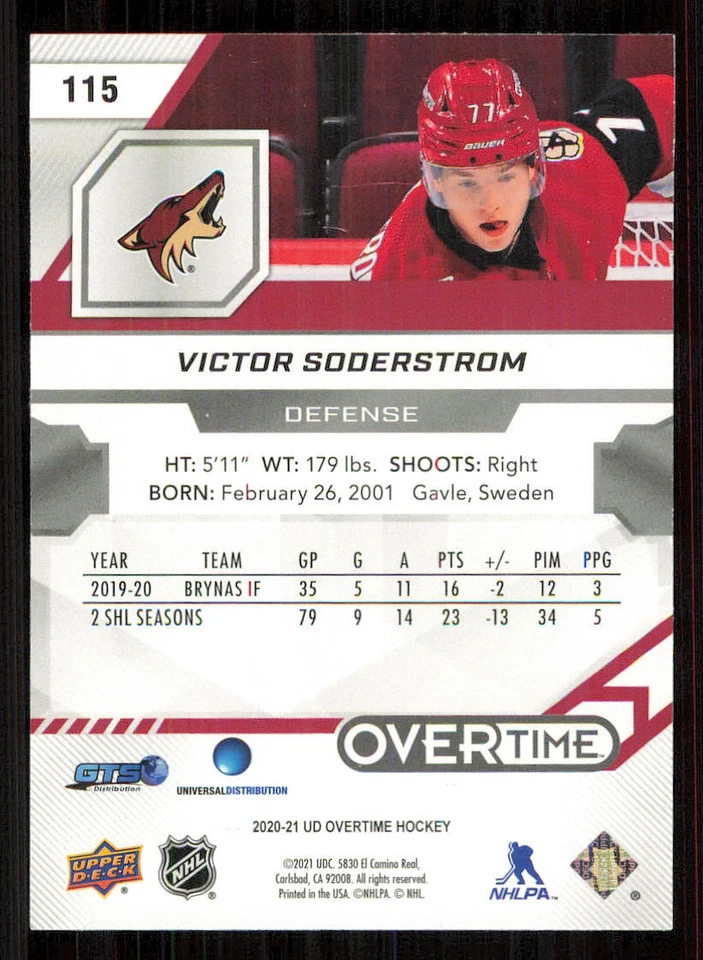 2020-21 Upper Deck Overtime #115 Victor Soderstrom RC - Image 2 of 2