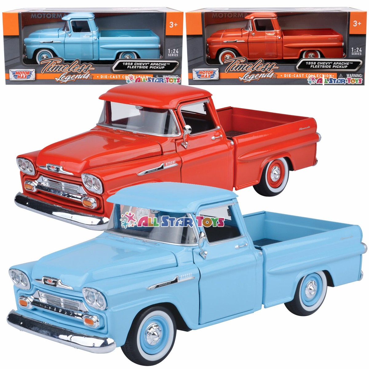 No197 ミニカー1/24 CHEVROLET APACHE PICKUP 1958 CHEVROLET APACHE FLEETSIDE PICKUP BLUE 1/24 MODEL CAR