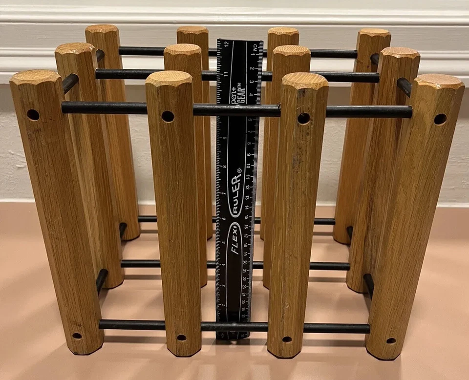 Wine Rack Solid Oak.Mid Century Modern. 6 Bottle Rack with Black Pins - Image 4 of 4