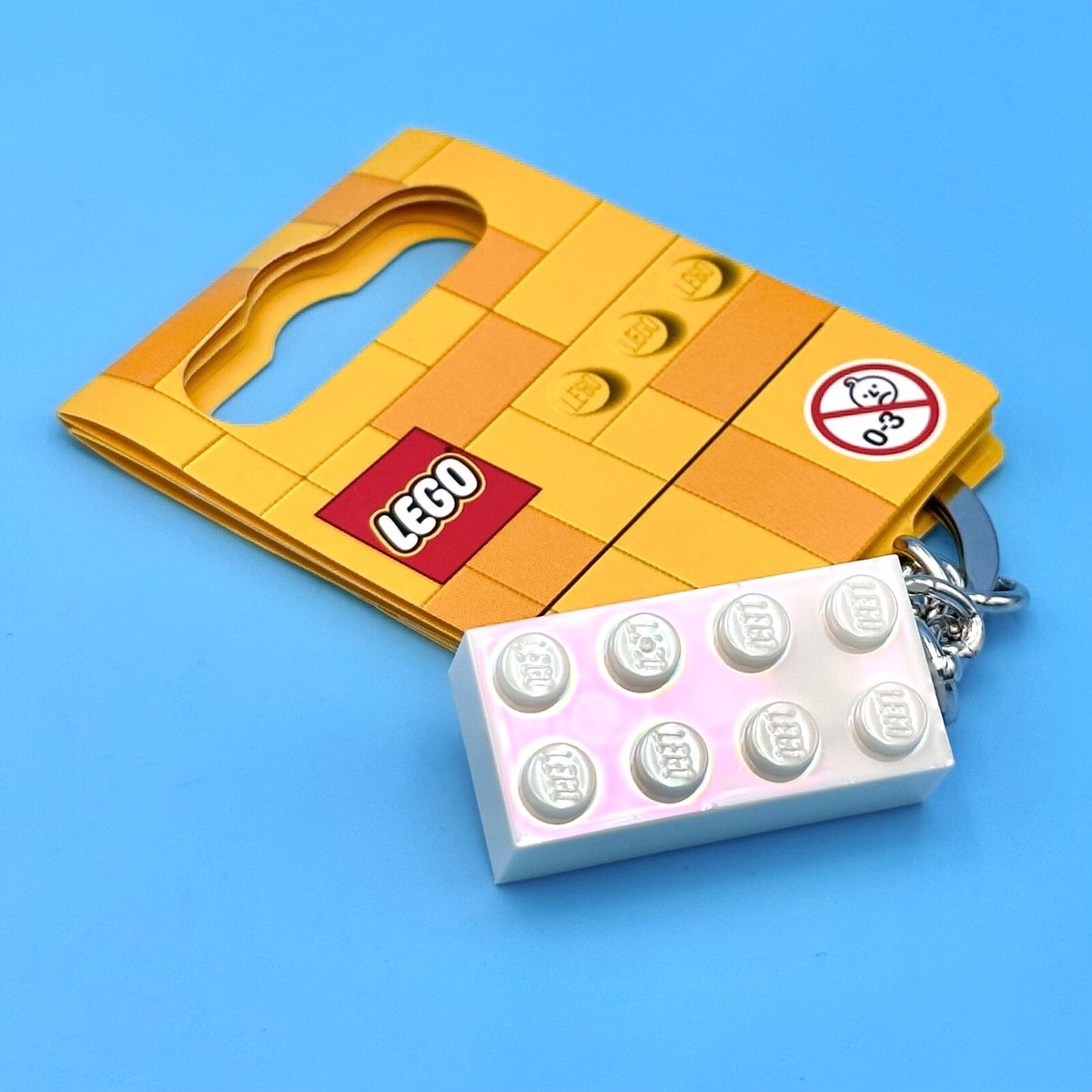 LEGO Metallic Green + White Iridescent 2x4 Stud Brick Keychain Set