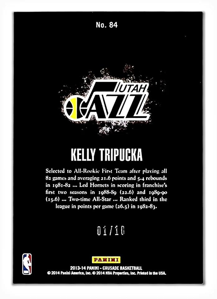 KELLY TRIPUCKA SSP 2013-14 Panini Crusade #84 GOLD PRIZM SP 01/10 JAZZ - Image 3 of 3