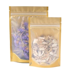 Gold Plastic Storage Bags Food Safe Zipper Seal Pouches Stand Up with Window