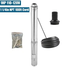 4'' Deep Well Submersible Pump 1HP 207ft 37GPM 110V Stainless Steel 100FT Cord