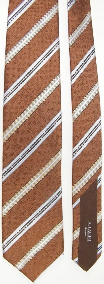 CORBATA ITALO FERRETTI HECHA A MANO MARRÓN PLATA ORO MARCO RAYAS SEDA GRUESA Foto 3 de 4