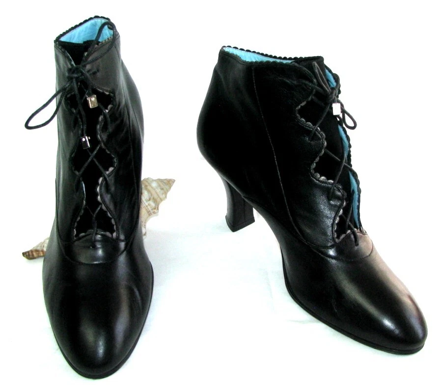 Thierry Rabotin Boots Shoelaces Heels 7 CM Leather Veal Calfskin Black 40 Mint