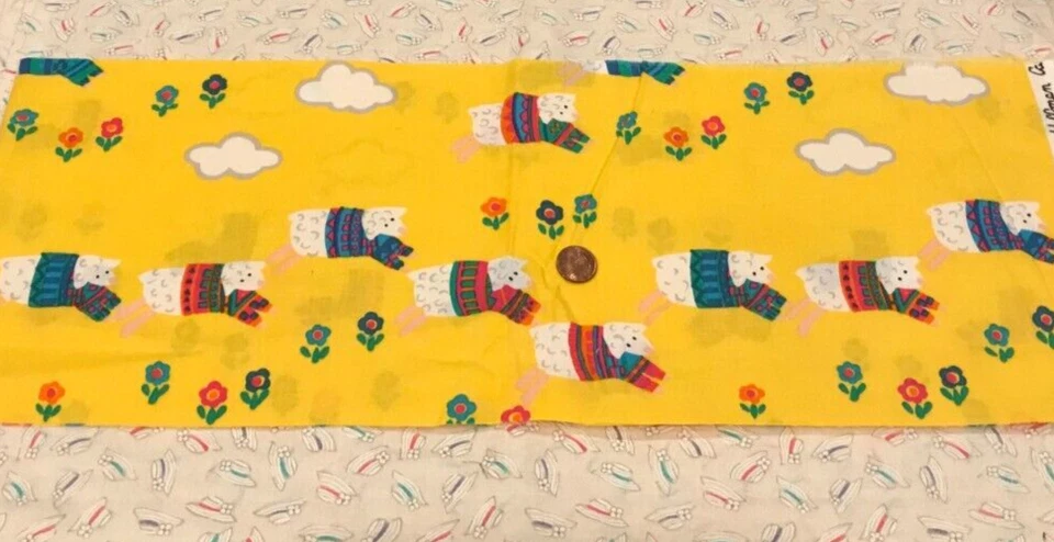 Lambs*Sweaters*Flowers*Clouds*on Yellow* Hoffman California* 100% Cotton*8"x 20" - Image 2 of 3