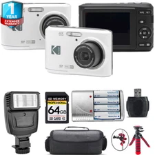 Kodak Pixpro FZ45 Camera (White) + 1 Yr Warranty + Flash - 64GB Kit