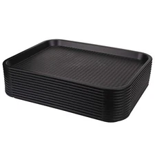12 Pack 13.8 x 10.5 Inch Black Plastic Restaurant Serving Tray Cafeteria Use