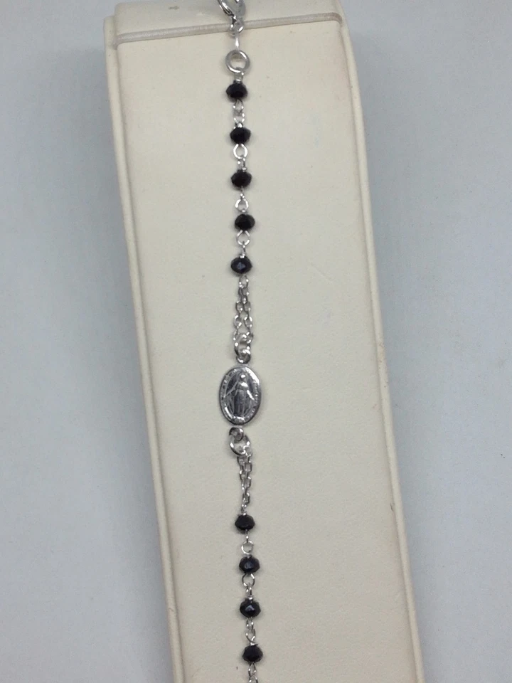 BRACCIALE ARGENTO ROSARIO GRANI ONICE SFACCETTATA MM 4 MADONNA MIRACOLOSA EXPLOI - Immagine 2 di 4