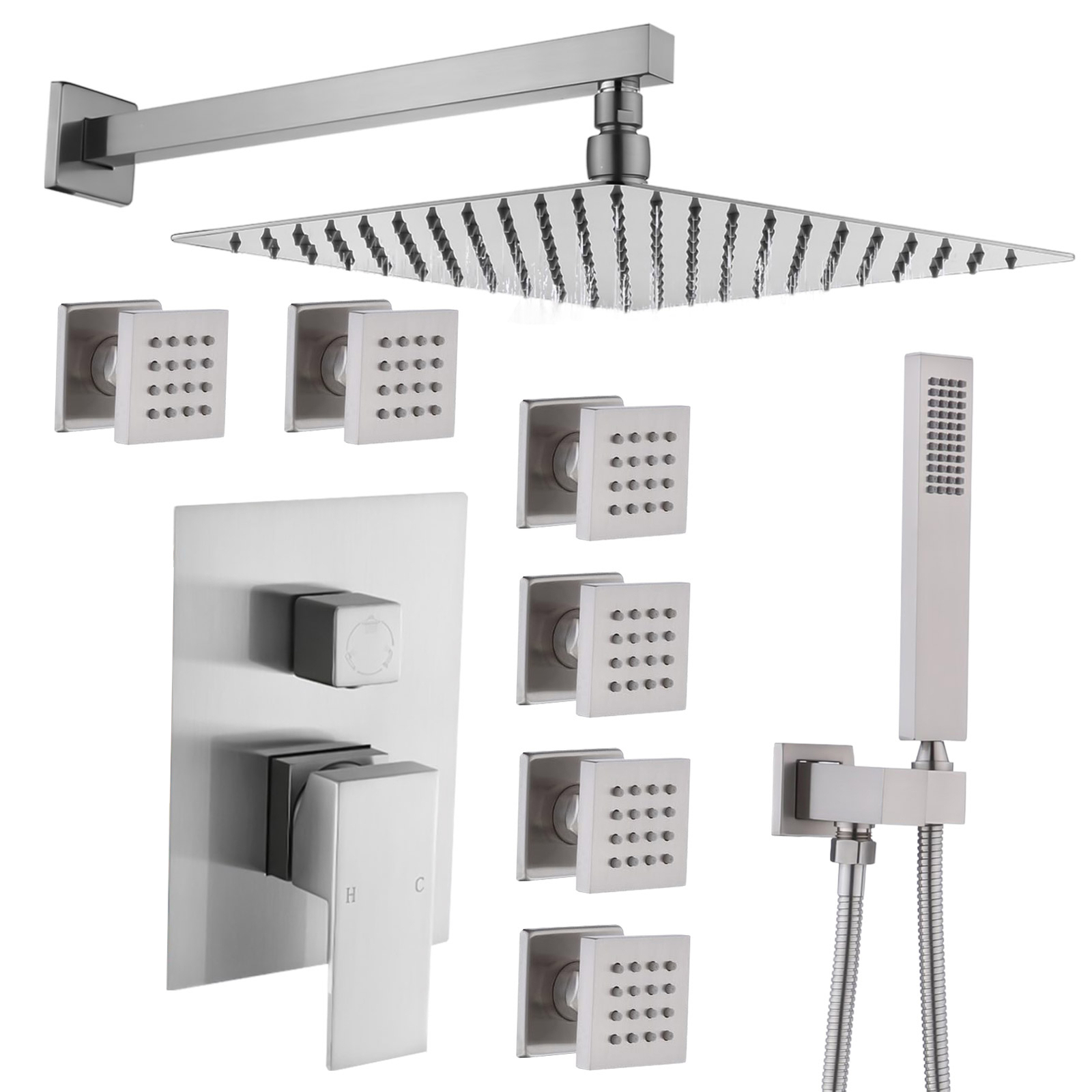 Shower Faucet Set Mixer Valve Kit Rainfall Shower Head Combo System Wall Mount--