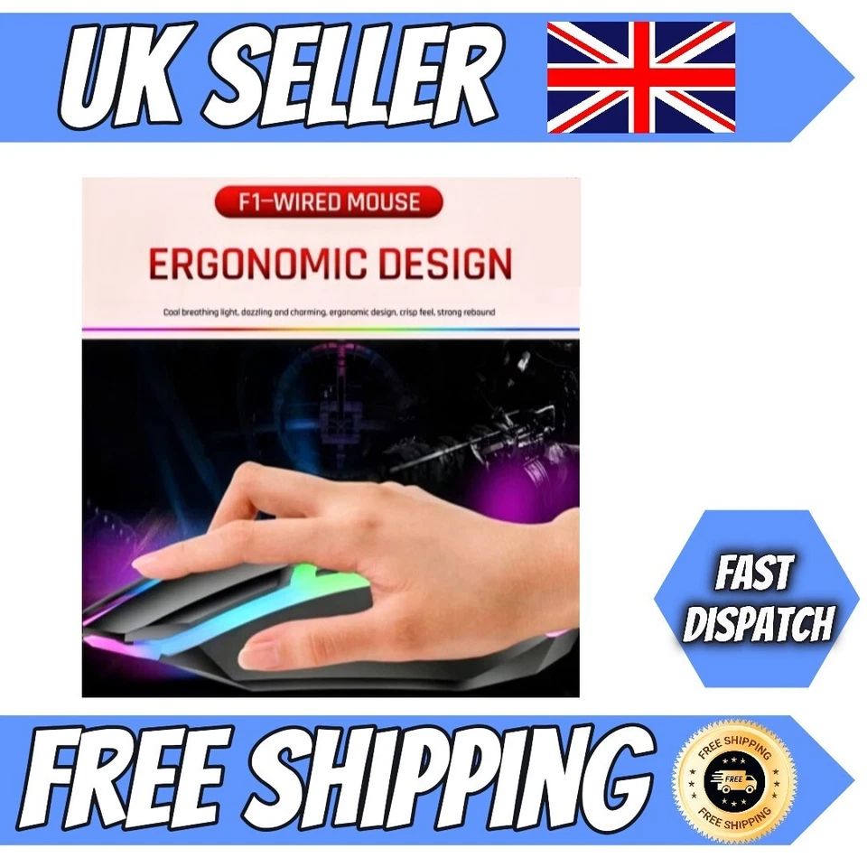 RGB LED Gaming Mouse Optical USB Wired for Desktop PC Laptop 1000 DPI UK - Image 2 of 4