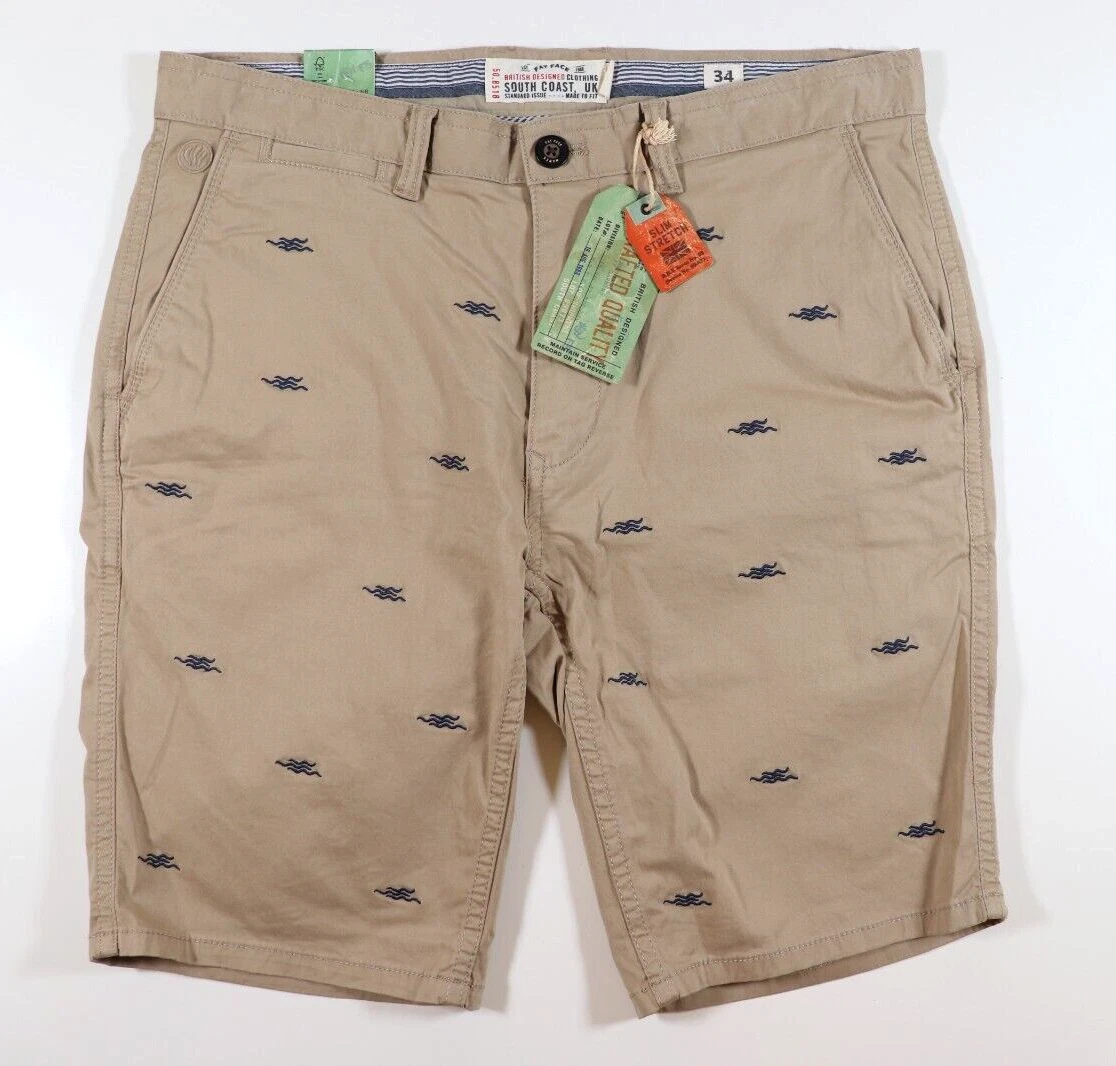 FAT FACE MAWES WAVE EMBROIDERED CHINO SHORTS - BEIGE STONE 961553 - MEN W30 34