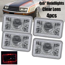 4PCS 4x6 Inch LED Halo Red Headlights Fit Ford Mustang 1979 1980 1981 1982-1986