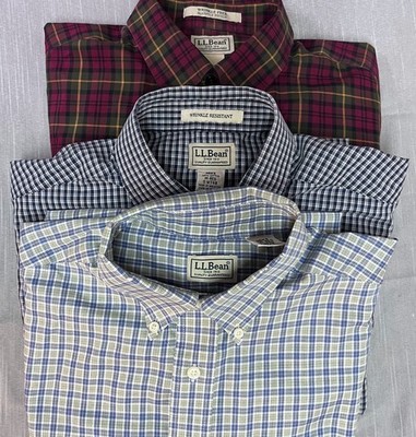 LL Bean Mens Lot of 3 Wrinkle Free Long Sleeve Plaid Button Down Shirt Medium