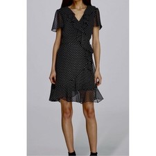 Tahari Arthur S. Levine Black And White Polka Dotted Summer Dress 6 NWT $128