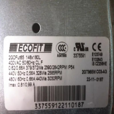 NEW ECOFIT centrifugal fan 2GDFUT65 146X180L C03-A3 400V DHL or fedex or UPS