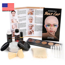 Bald Cap Halloween Makeup Kit for Men  Woman, Complete Bald Cap Costume Charact
