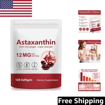 Astaxanthin Supplements 12mg from Pure Microalgae - Supports Skin & Brain Health