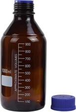 8 Pack 1000Ml Amber Glass Graduated round Lab Reagent Media/Storage Bottles NEW