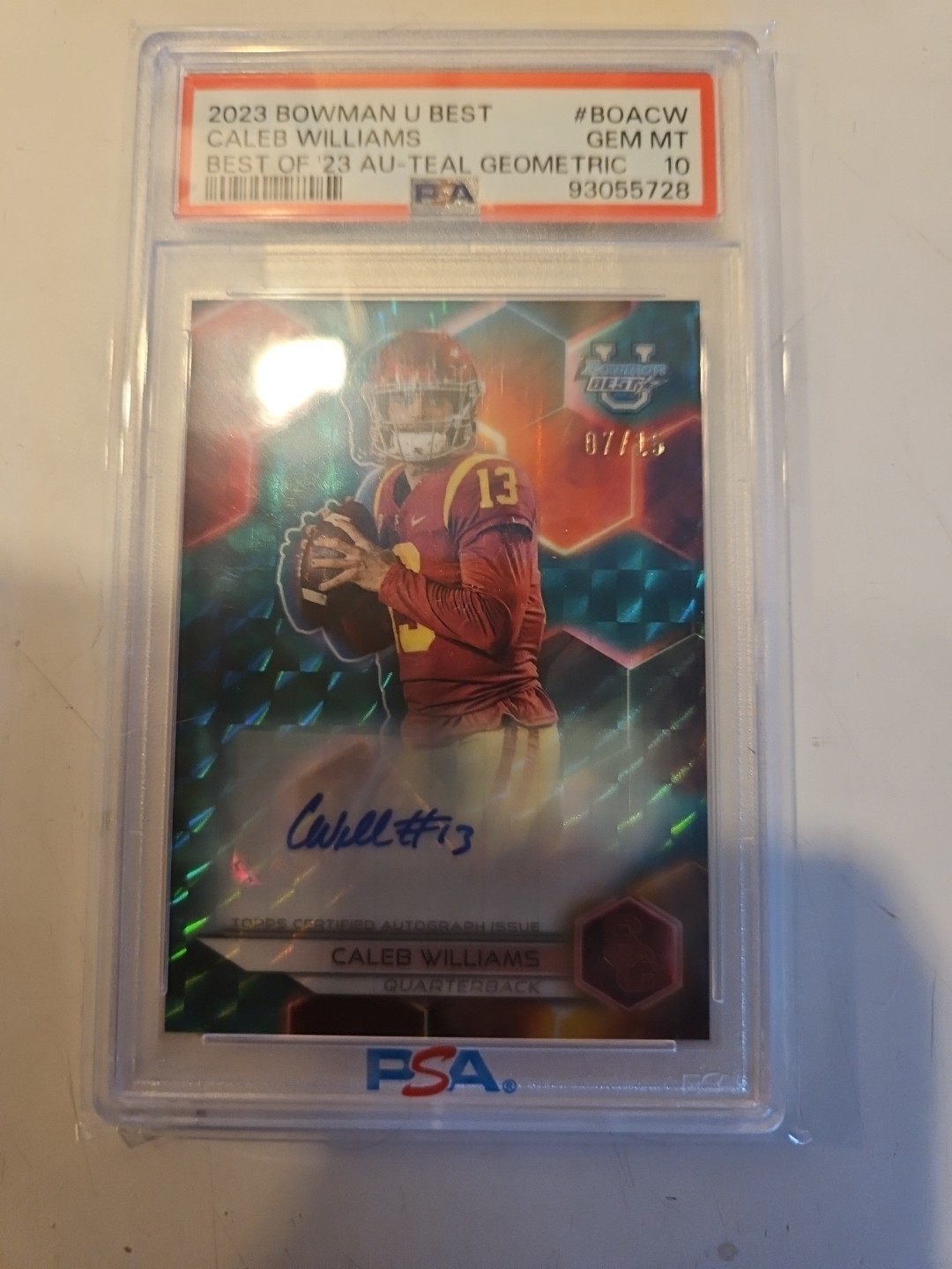 2023 Bowman U Best  Caleb Williams Best Of '23 AU-Teal Geometric Psa 10 7/15