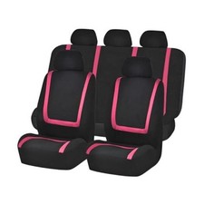 Full Set Car Seat Covers Split Front Rear Protector Polyester Black/Pink