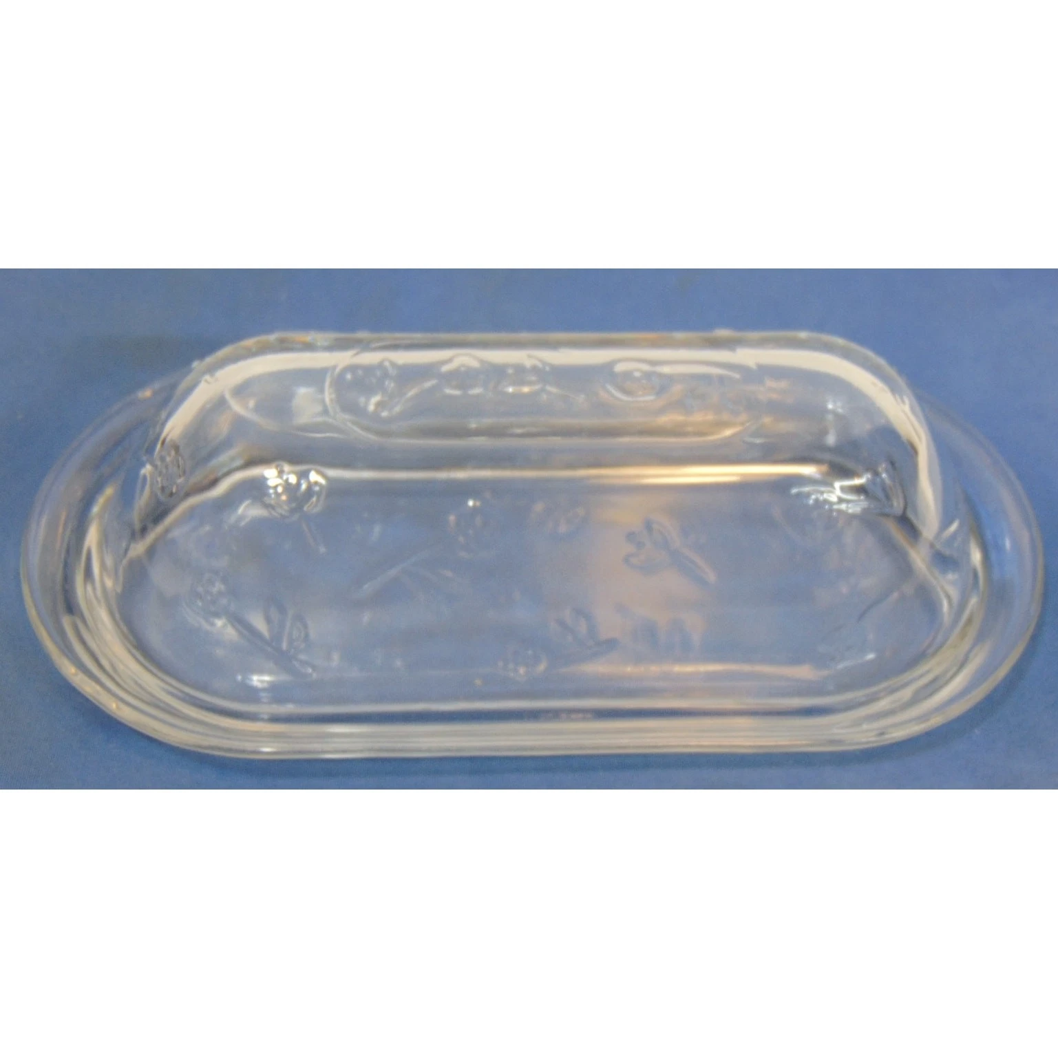 Vintage Butter Dish With Lid Glass Covered Embossed Flowers Floral 7.5" Collect