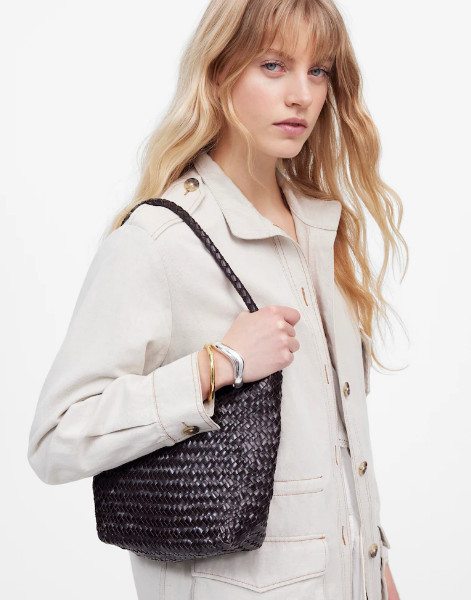 Madewell The Signature Woven Shoulder Bag Straw Leather Trim Multi Color New