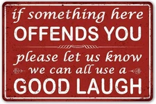Funny Bar Sign Man Cave Vintage Metal If Something Here Offends Red H 