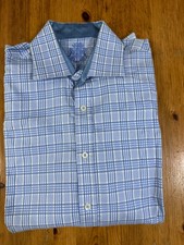 English Laundry Men Blue Check Dress Shirt Long sleeve Cotton Size 16 34/35