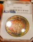1989 American Silver Eagle PCI  Perfection Vibrant Rainbow Toning.