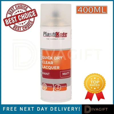 PLASTIKOTE FAST DRY CLEAR LACQUER MATT SPRAY PAINT 400ML TRANSPARENT FINISH NEW