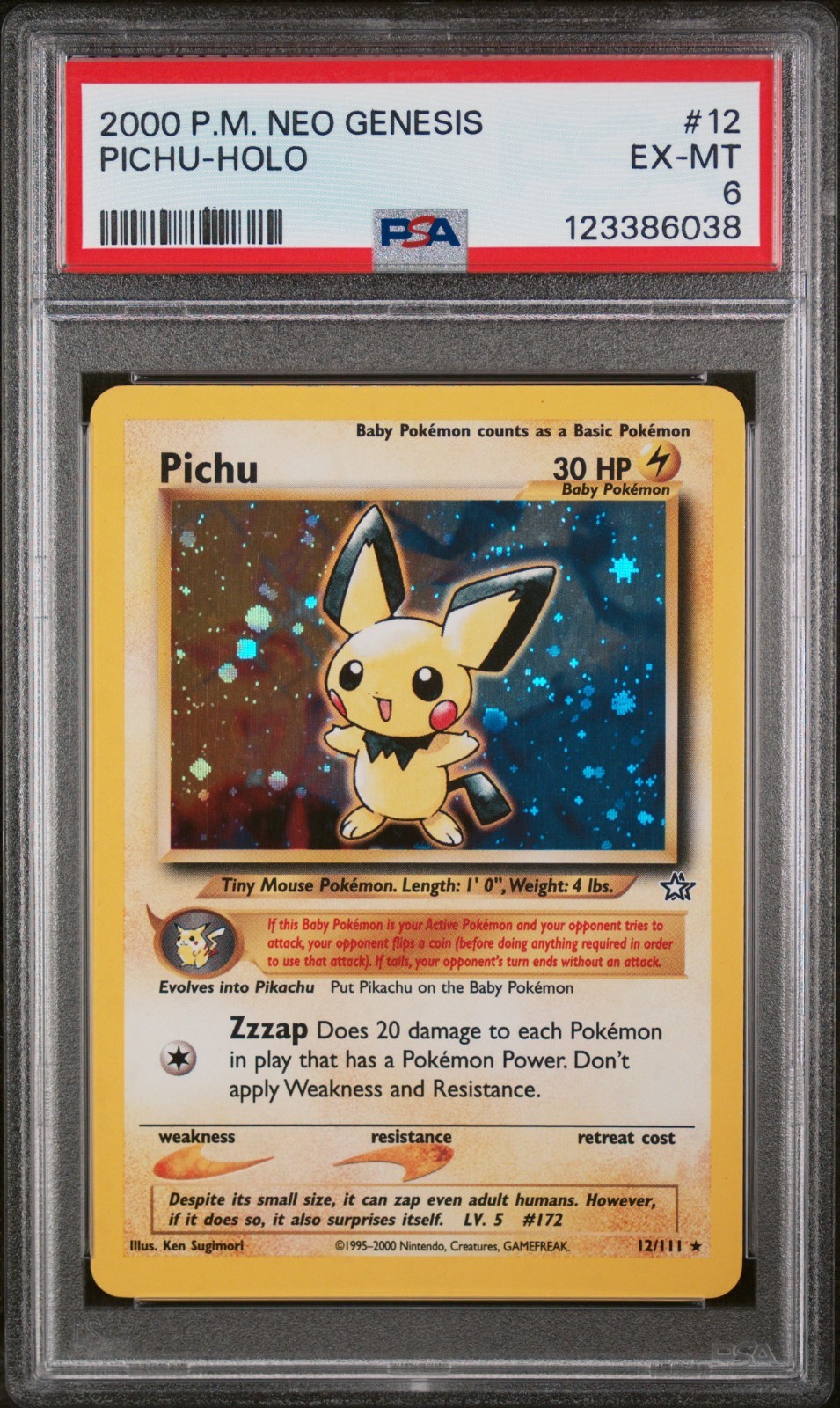 PSA 6 EX-MT Pichu Neo Genesis Holo Rare Pokemon Card 12/111