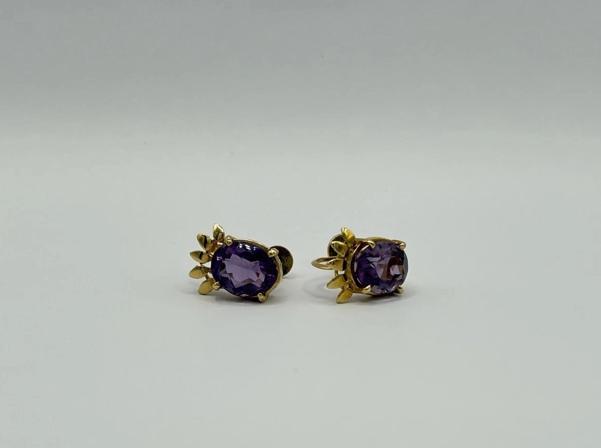 Vintage 14K Solid Gold Amethyst Screw Back Earrings