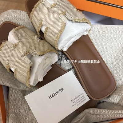 Hermes Oran Linen Canvas Sandals Beige Size 37/US 7.5 Used | eBay