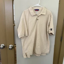 Champion Men’s XL Cream White Textured Short Sleeve Golf Polo Collared Shirt Top