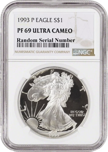 1993 P $1 1 oz Proof Silver American Eagle NGC PF69 Ultra Cameo