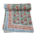 Indian Hand Block Print Cotton Kantha Quilt Throw Blanket King Size Bedspread